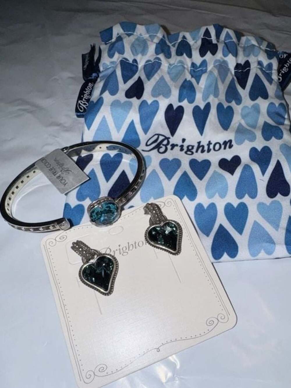 Brighton Blue Bibi Heart Earrings And Blue Crystal Bangle Bracelet Set